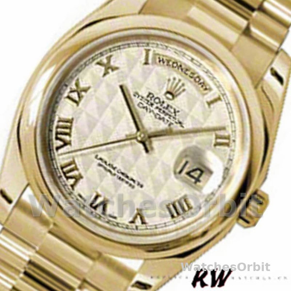 Replique Rolex Day-Date 36mm Unisex-118208-Or jaune-Numéro romain Pyramide-Cadran Ivoire Ivoire