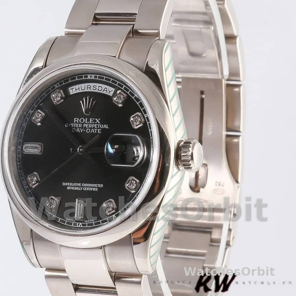 Replica Rolex Day-Date 36mm unisex-118209-zwarte wijzerplaat zwart