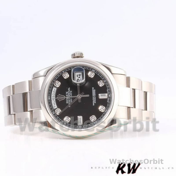 Replica Rolex Day-Date 36mm unisex-118209-zwarte wijzerplaat zwart