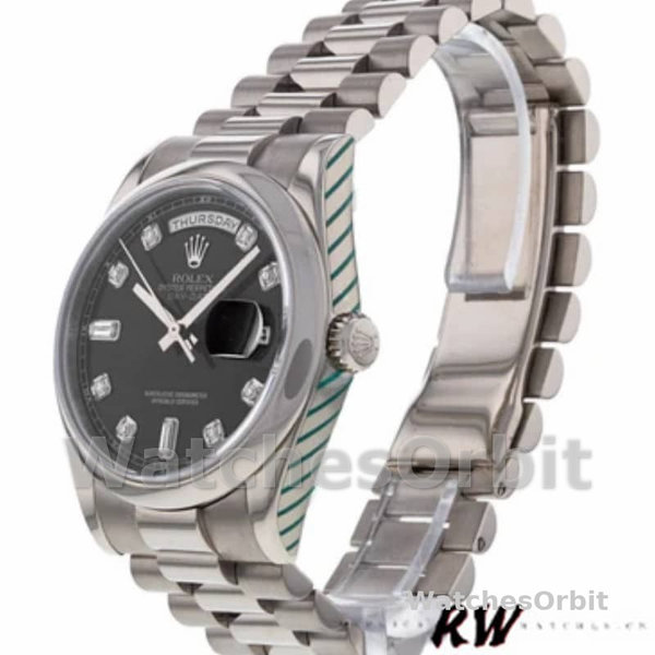Replica Rolex Day-Date 36mm unisex-118209-zwarte wijzerplaat-wit goud zwart