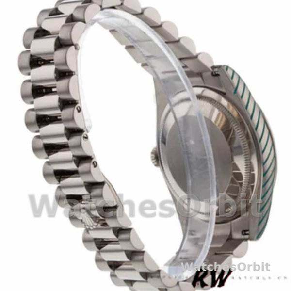 Replica Rolex Day-Date 36mm unisex-118209-zwarte wijzerplaat-wit goud zwart