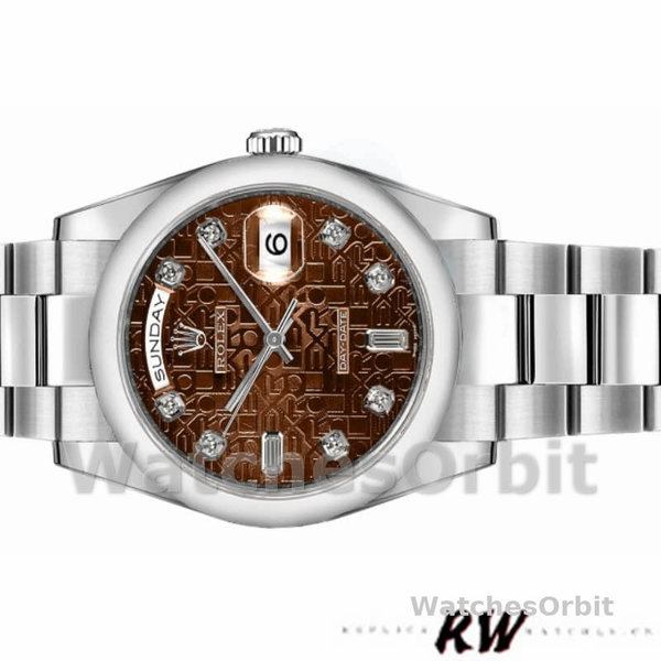 Replica Rolex Day-Date 36mm voor heren-118209-Jubileum-Chocoladebruin-Diamanten wijzerplaat Bruin