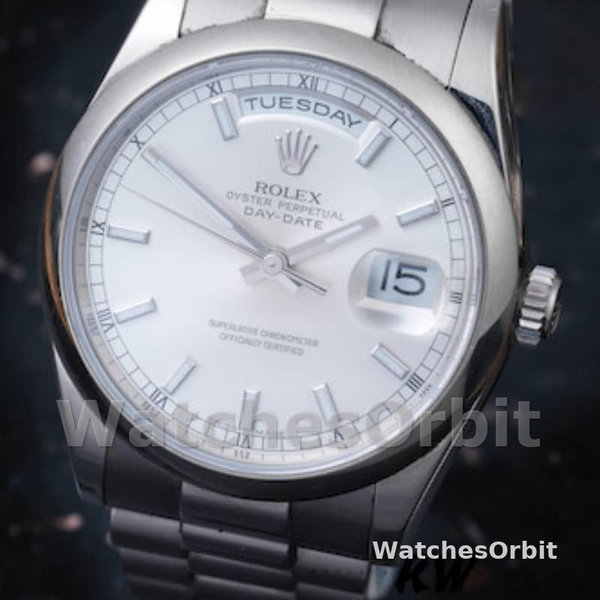 Replica Rolex Day-Date 36mm Unisex-118209-Oyster Armband-Witte Wijzerplaat Wit<br />