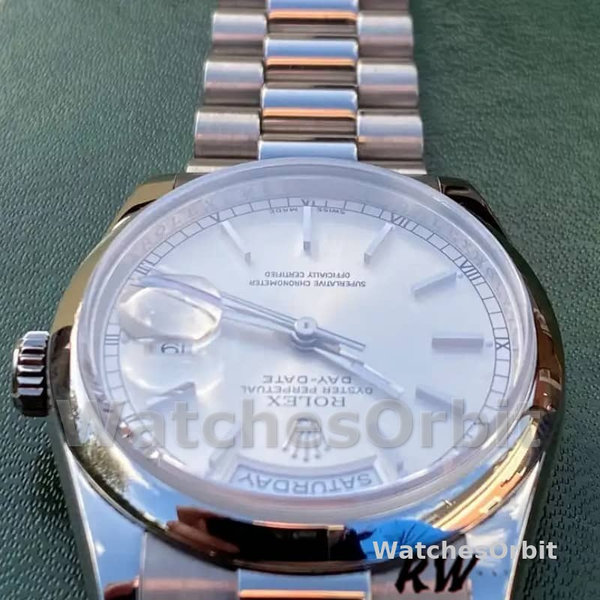 Replica Rolex Day-Date 36mm Unisex-118209-Oyster Armband-Witte Wijzerplaat Wit<br />