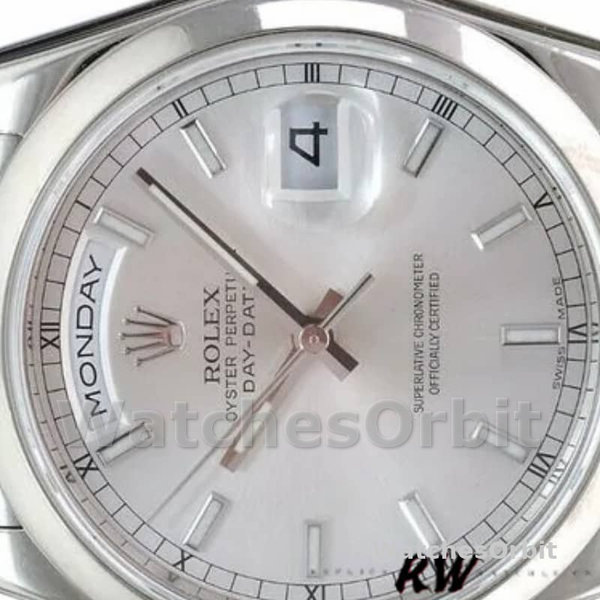 Replica Rolex Day-Date 36mm Unisex-118209-Zilveren wijzerplaat-Witgoud Zilver