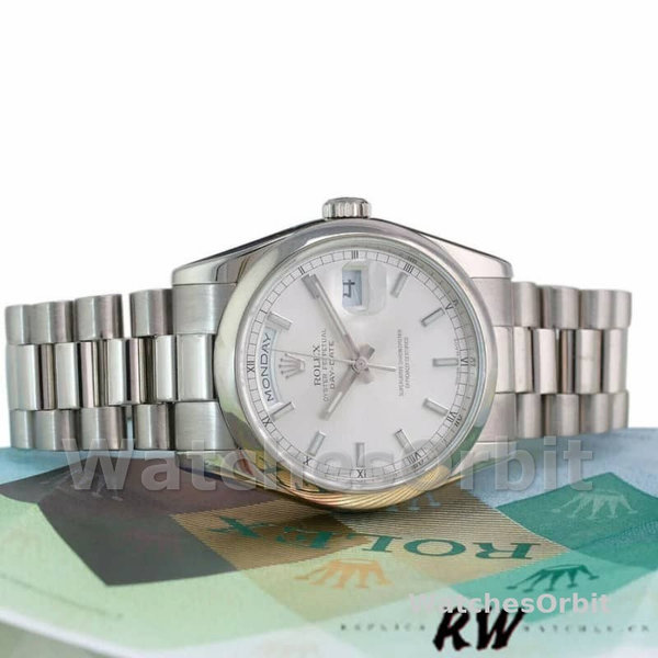 Replica Rolex Day-Date 36mm Unisex-118209-Zilveren wijzerplaat-Witgoud Zilver