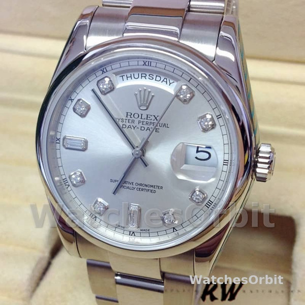 Replica Rolex Day-Date 36mm Unisex-118209-Zilver Diamond Dial-Automatic Zilver