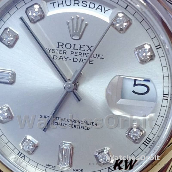 Replica Rolex Day-Date 36mm Unisex-118209-Zilver Diamond Dial-Automatic Zilver