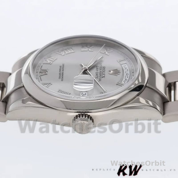 Replica Rolex Day-Date 36mm Unisex-118209-Zilver Romeinse cijfers Wijzerplaat-Automatisch Zilver