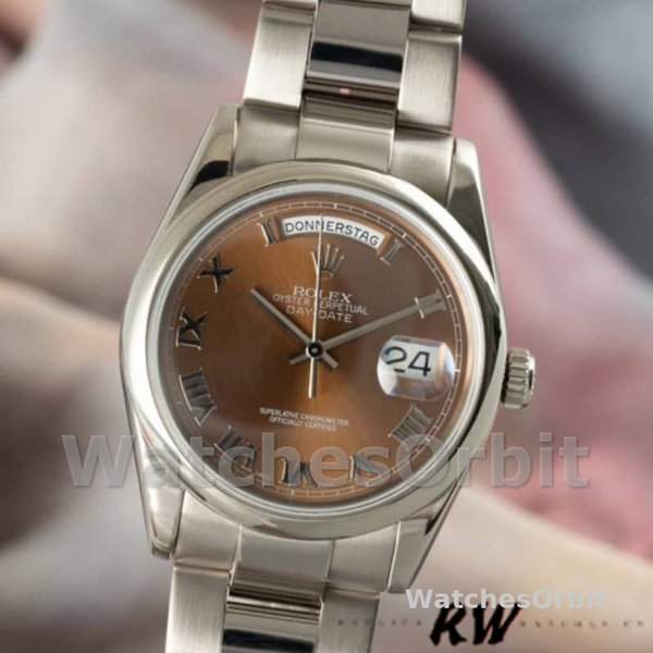 Replica Rolex Day-Date 36mm Unisex-118209-Witgoud-Koperbruine Wijzerplaat Bruin<br />