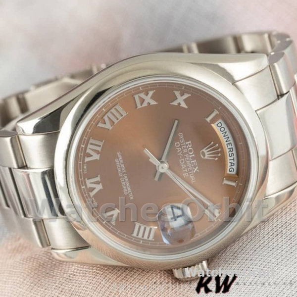 Replica Rolex Day-Date 36mm Unisex-118209-Witgoud-Koperbruine Wijzerplaat Bruin<br />