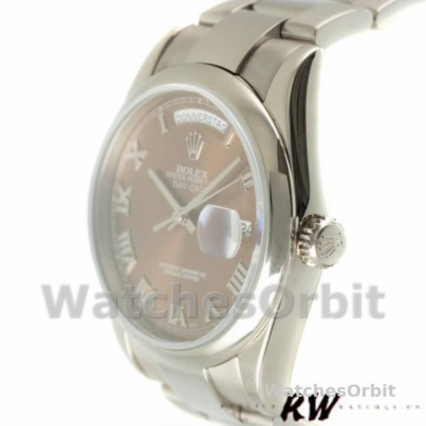 Replica Rolex Day-Date 36mm Unisex-118209-Witgoud-Koperbruine Wijzerplaat Bruin<br />