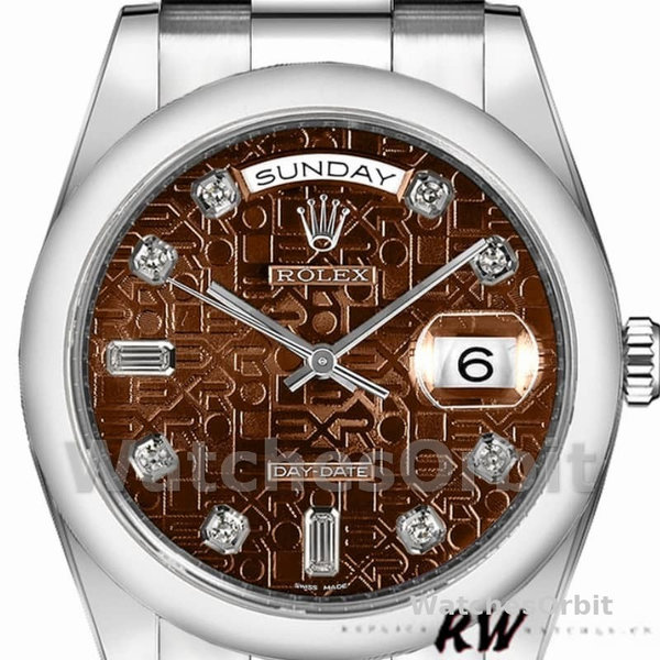 Replica Rolex Day-Date 36mm Unisex-118209-Witgoud-Jubileum-Chocoladebruine Wijzerplaat Bruin