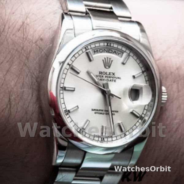 Replica Rolex Day-Date 36mm Unisex-118209-Wit Gold-Oyster Armband-Witte Wijzerplaat Wit<br />
