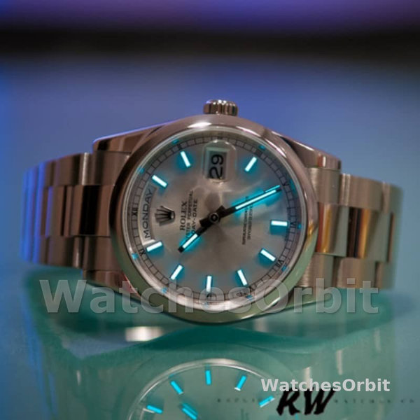 Replica Rolex Day-Date 36mm Unisex-118209-Wit Gold-Oyster Armband-Witte Wijzerplaat Wit<br />