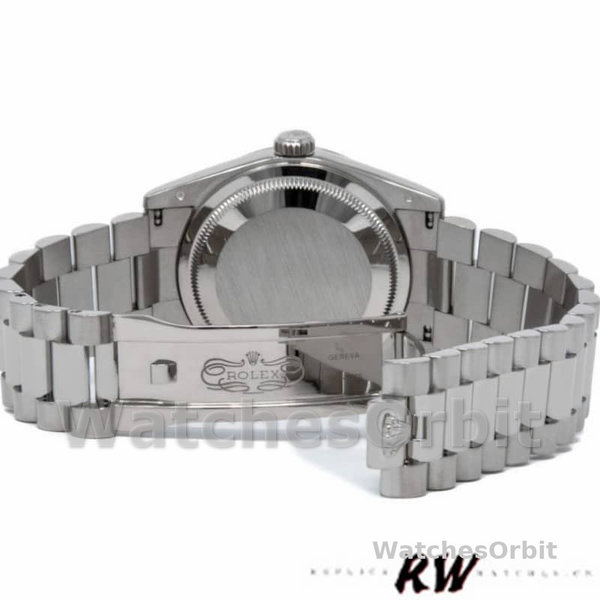 Replica Rolex Day-Date 36mm Unisex-118209-Witgoud-Zilver Diamanten Wijzerplaat-Automatisch Zilver
