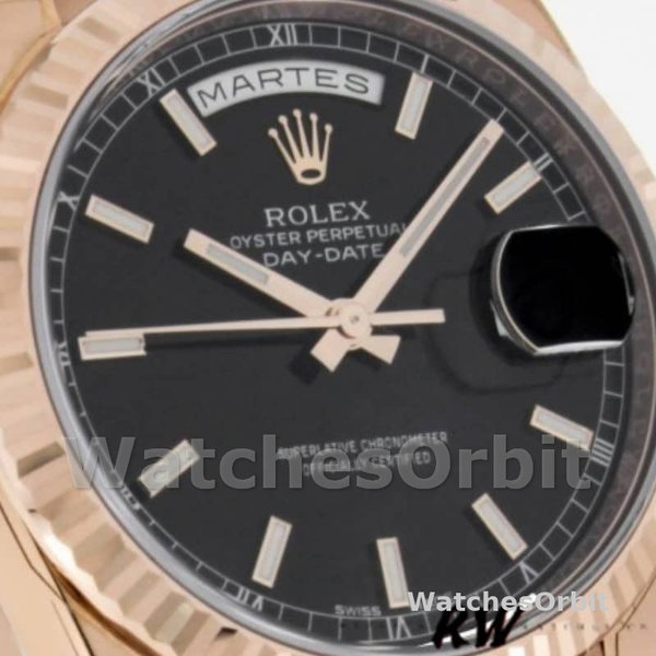 Replica Rolex Day-Date 36mm Unisex-118235-Zwarte wijzerplaat-Gefleerde lunette Zwart