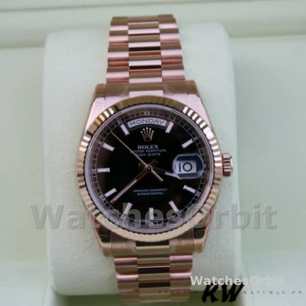 Replica Rolex Day-Date 36mm voor heren-118235-Zwarte wijzerplaat-Rose Gold Black