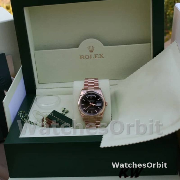 Replica Rolex Day-Date 36mm voor heren-118235-Zwarte wijzerplaat-Rose Gold Black
