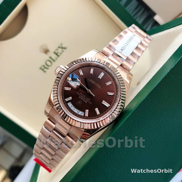 Replica Rolex Day-Date 36mm Unisex-118235-Everose Gold-Chocolate Dial Chocolade