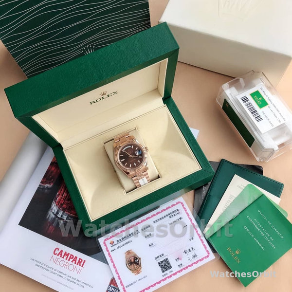 Replica Rolex Day-Date 36mm Unisex-118235-Everose Gold-Chocolate Dial Chocolade
