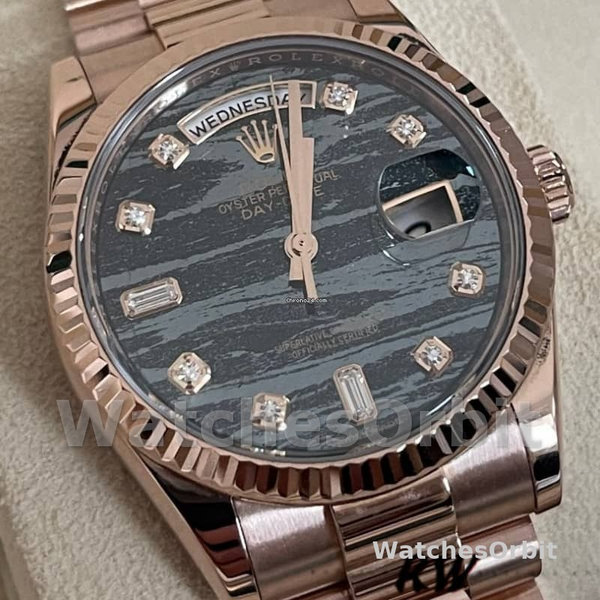 Replica Rolex Day-Date 36mm Unisex-118235-Everose Goud-Diamant Ferriet Wijzerplaat Zwart