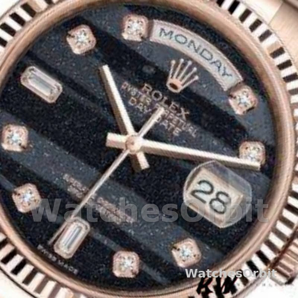 Replica Rolex Day-Date 36mm Unisex-118235-Everose Goud-Diamant Ferriet Wijzerplaat Zwart