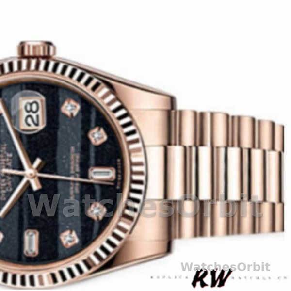 Replica Rolex Day-Date 36mm Unisex-118235-Everose Goud-Diamant Ferriet Wijzerplaat Zwart