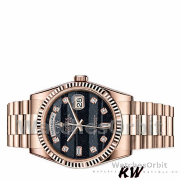 Replica Rolex Day-Date 36mm Unisex-118235-Everose Goud-Diamant Ferriet Wijzerplaat Zwart