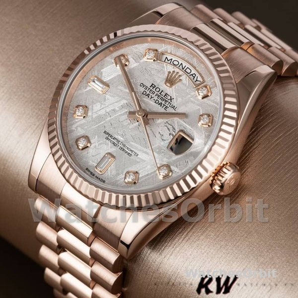 Replica Rolex Day-Date 36mm unisex-118235-Everose Goud-Meteoriet Diamanten Wijzerplaat Meteoriet