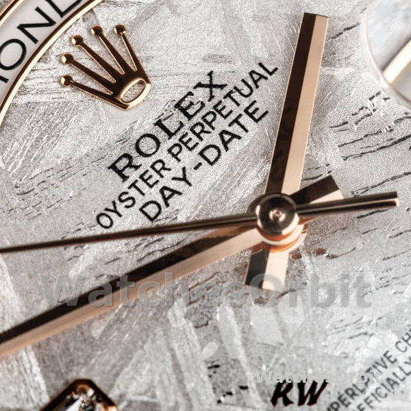 Replica Rolex Day-Date 36mm unisex-118235-Everose Goud-Meteoriet Diamanten Wijzerplaat Meteoriet