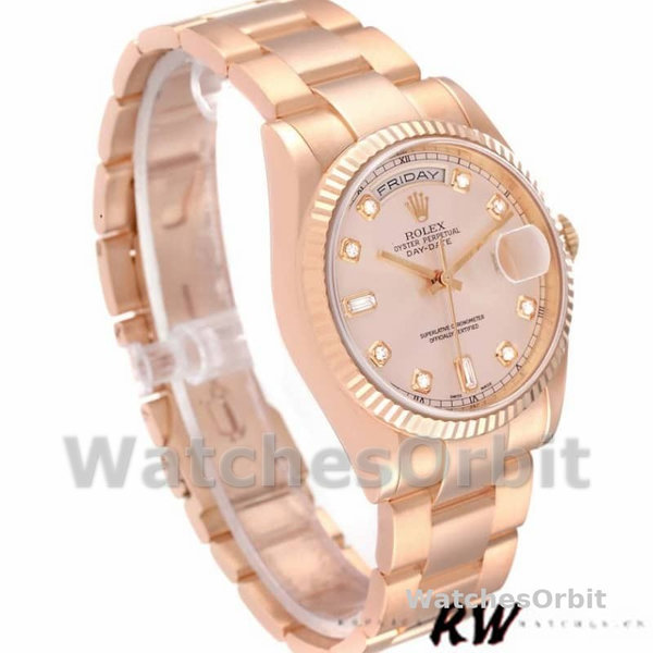 Replica Rolex Day-Date 36mm voor dames-118235-Evergoud-Roze Diamanten Wijzerplaat
