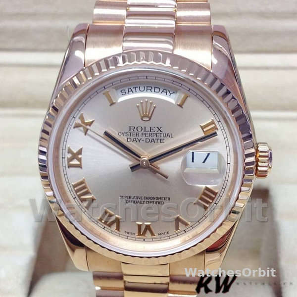 Replica Rolex Day-Date 36mm voor dames-118235-Roze Romeinse cijfers wijzerplaat