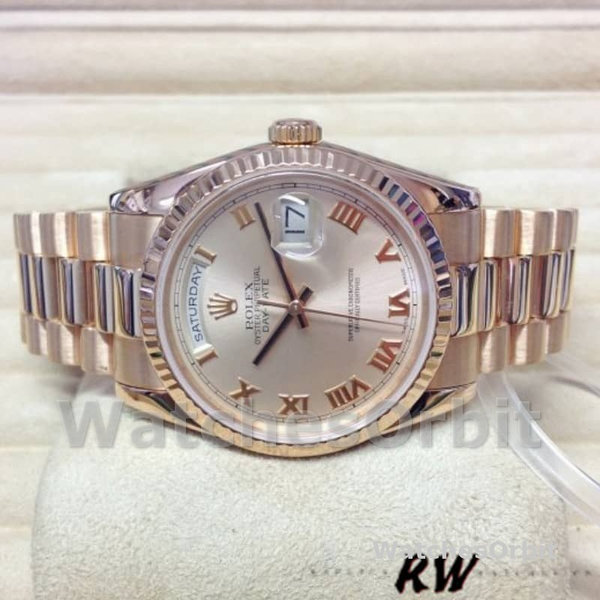 Replica Rolex Day-Date 36mm voor dames-118235-Roze Romeinse cijfers wijzerplaat