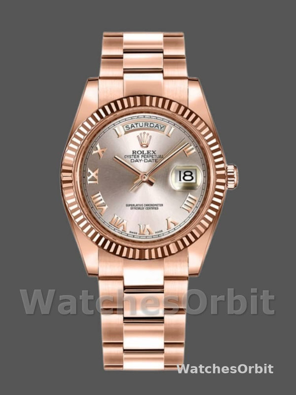 Rolex Day-Date 118235 Pink Roman Numeral dial Fluted Bezel 36mm Lady Replica Watch