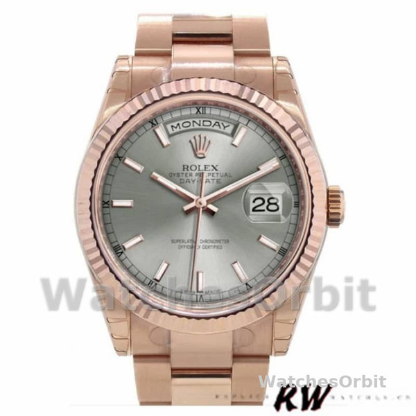 Replica Rolex Day-Date 36mm Unisex-118235-Rhodium Grey Dial Rhodium Grey