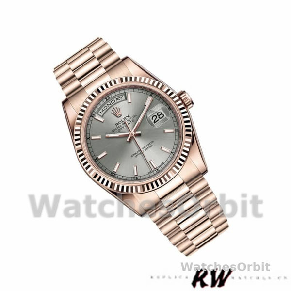 Replica Rolex Day-Date 36mm unisex-118235-Rhodium Grey Dial-Rose Gold Rhodium Grey