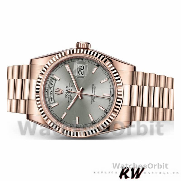 Replica Rolex Day-Date 36mm unisex-118235-Rhodium Grey Dial-Rose Gold Rhodium Grey