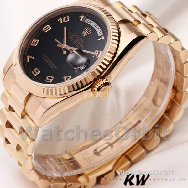 Replica Rolex Day-Date 36mm unisex-118235-Rose Gold-Black Arabic Dial Zwart