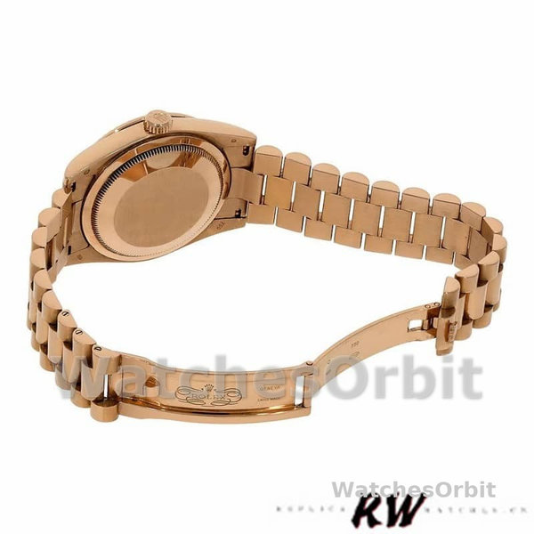 Replica Rolex Day-Date 36mm unisex-118235-Rose Gold-Black Arabic Dial Zwart