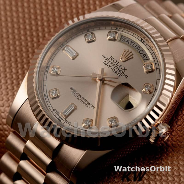 Replica Rolex Day-Date 36mm Unisex-118235-Rose Gold-Champagne Diamond Dial Champagne