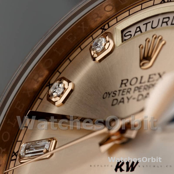 Replica Rolex Day-Date 36mm Unisex-118235-Rose Gold-Champagne Diamond Dial Champagne