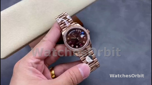 Replica Rolex Day-Date 36mm Unisex-118235-Rose Gold-Chocolate Brown Dial Chocolade