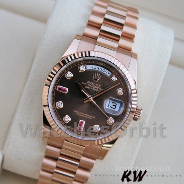 Replica Rolex Day-Date 36mm Unisex-118235-Rose Gold-Chocolate Brown Dial Chocolade