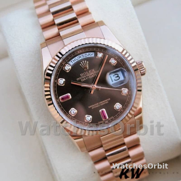 Replica Rolex Day-Date 36mm Unisex-118235-Rose Gold-Chocolate Brown Dial Chocolade