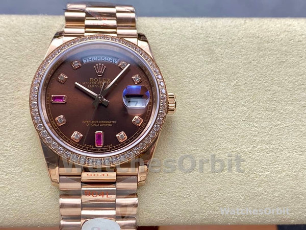Replica Rolex Day-Date 36mm Unisex-118235-Rose Gold-Chocolate Brown Dial Chocolade