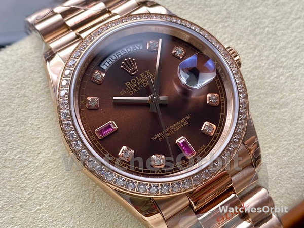 Replica Rolex Day-Date 36mm Unisex-118235-Rose Gold-Chocolate Brown Dial Chocolade