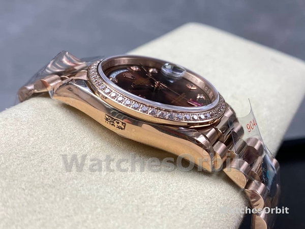 Replica Rolex Day-Date 36mm Unisex-118235-Rose Gold-Chocolate Brown Dial Chocolade