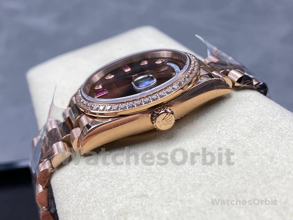 Replica Rolex Day-Date 36mm Unisex-118235-Rose Gold-Chocolate Brown Dial Chocolade