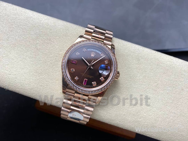 Replica Rolex Day-Date 36mm Unisex-118235-Rose Gold-Chocolate Brown Dial Chocolade